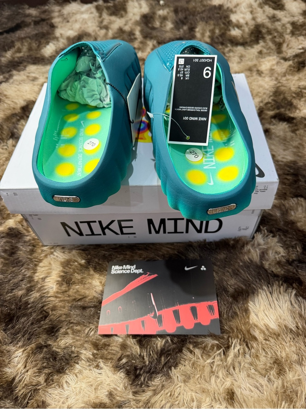 Nike Kids Teal Slip-On Clogs with Lime Yellow Polka Insole